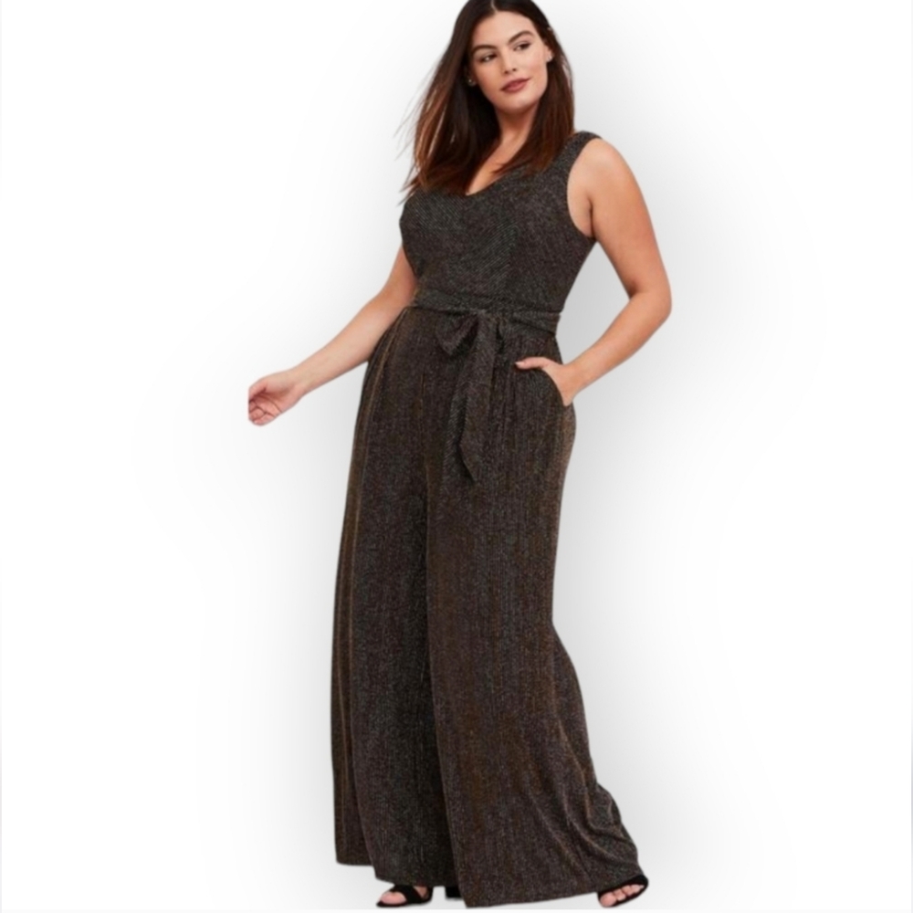 Torrid Maxi Glitter Knit Jumpsuit Size 3 (3X)  Black/Gold/Silver